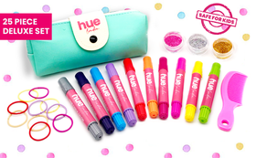 Add color to your hair and create awesome styles with our deluxe hair chalk and glitter set