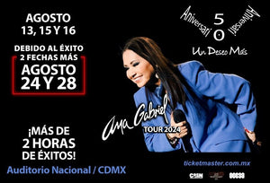 Ana Gabriel, ¡Imparable!, anuncia dos fechas más en el máximo Escenario de Reforma