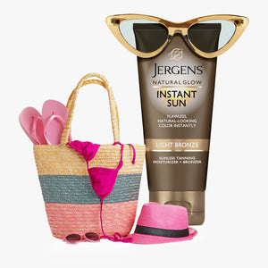 ¡COLOR DE VACACIONES AL INSTANTE CON UN LADO MUY SUAVE! CON EL NUEVO JERGENS® NATURAL GLOW® INSTANT SUN SUNLESS TANNING MOISTURIZER + BRONZER